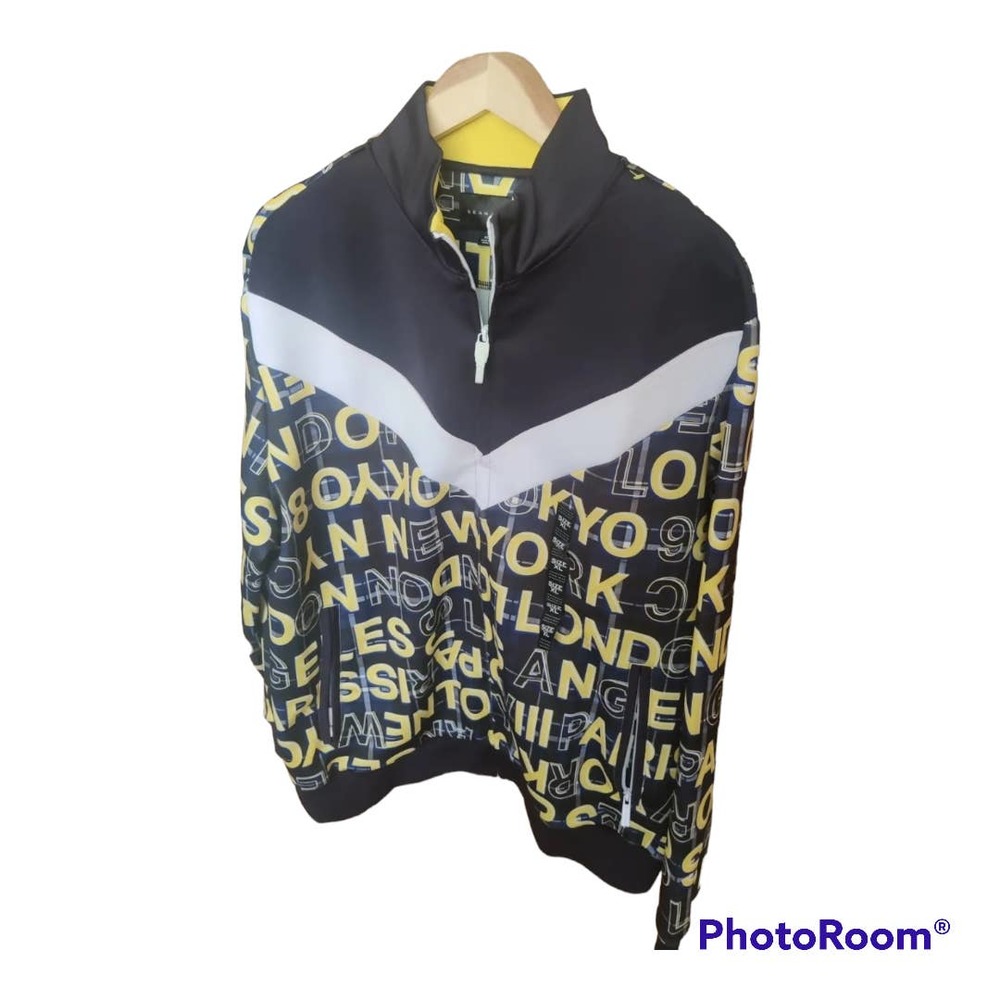 Sean John Men's PLAID CHEVRON BLOCKED TRACK JACKET XL